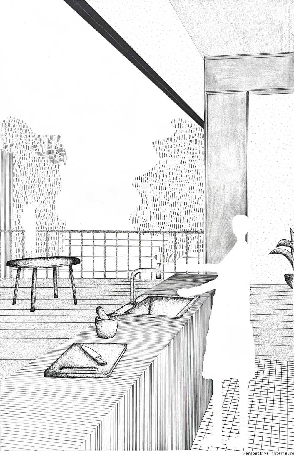 Perspective intérieure dessinée à la main